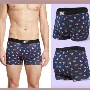 NEW $34 SAXX [ Small‎ ] Vibe Slim Fit Stretch Boxer Briefs Navy Hot Dogs #5335